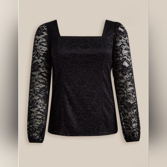 Torrid Black Lace Square Neck Long Sleeve Elegant Top Size 2X - Picture 3 of 9